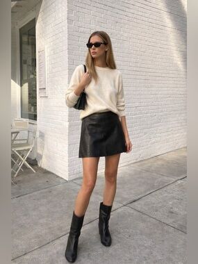 J. Crew Black Faux Leather A-Line Mini Skirt